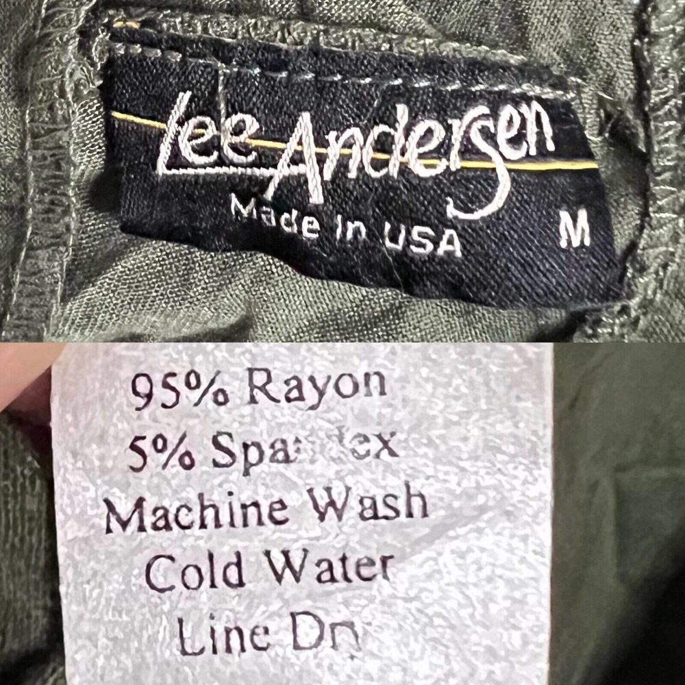 Vintage Lee Andersen Olive Green Rayon Blend Scoop Neck Crinkle Dress Size M - Picture 15 of 16